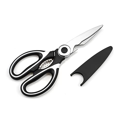 Geflügelschere, Küchenschere Edelstahl, Mehrzweck Haushaltsschere, Schere mit Schutzhülle für Knochen Fisch Kräuters Gemüse, Dosenschneider (Weiß)