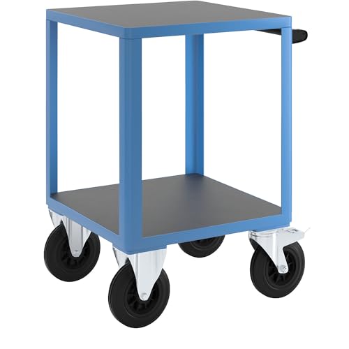 eurokraft | pro | Montagewagen KOMPAKT | 2 Ladeflächen LxB 600 x 600 mm | Vollgummibereifung