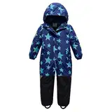 linboo Unisex Kinder Schneeanzug mit Kapuze Gefüttert Skioverall Wasserdicht Winddicht Schneeoverall Warm Skianzug für Jungen Mädchen, Stern Blau, 146-152