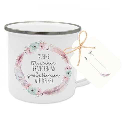 Manufaktur Liebevoll Emaille Spruch Tasse Danke Geschenk Kitaaschied Dankeschön für Erzieherin und Lehrerin Patentante Hebamme