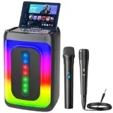 Ankuka Karaoke-Maschine mit 2 Mikrofonen, tragbarer Bluetooth-Lautsprecher mit LED-Leuchten, TF/USB, FM, AUX, TWS, für Partys und Erwachsene, Geschenk für Freunde und Familie, (schwarz)