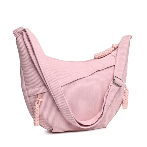 Moon Bag Damen, Crossbody Bag Rosa, Moon Bag, Halbmond Taschen Damen, Rosa, Cord, Umhängetasche, Großes Fassungsvermögen, Lässig, Für Alle Arten Von Kleidungsstilen Geeignet
