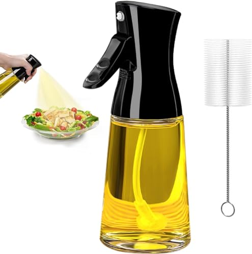 Showvigor Ölsprüher für speiseöl, 180ml Glas Öl Sprühflasche mit Pinsel, Oil Sprayer, Dickes Glas, Große Reichweite, Starke Sprühkraft, Küche (SCHWARZ)