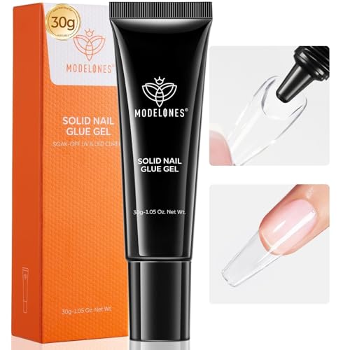 Modelones Fester Nagelkleber für Nail Tips, Nageltips und Acryl Nagelspitzen, Nail Glue Gel UV für Press On Nails Nail Art DIY zu Hause, 30g