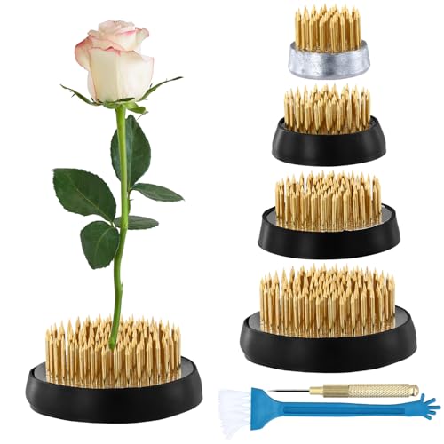 QWORK® 4 Stück Blumenigel, Blumensteckigel, Runder Blumenhalter aus Kupfer mit Edelstahlbasis, für Floristen, Büros und Teestuben