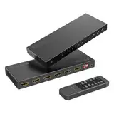 HDMI Matrix 4x2 4K 60Hz, PORTTA HDMI Switch Splitter 4 in 2 Out mit Toslink 3.5mm Audio Extractor ARC 16 EDID Modes 4K Downscale, und IR Fernbedienung Unterstützt HDMI 2.0b HDCP 2.3/2.2 HDR 3D