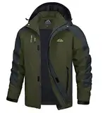 TACVASEN Herren Leichte Wasserdichte Softshell Jacke mit Abnehmbarer Kapuze, DE L, Armeegrün