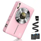 Digitalkamera Fotoapparat 44MP FHD 1080p Fotokamera mit 32G Karte Digital Kamera mit Batterie Einfache Tragbare 16X Digitalzoom Digitalkamera für Kinder Teenager Student Senioren Anfänger(Rosa)