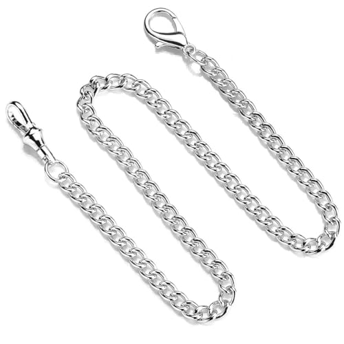 MIRKUZI Taschenuhrenketten 1 Stück silberne Taschenuhrenkette, Metall-Taschenuhrenkette, Herren- und Damenbekleidung, dekorative Geldbörsenkette (Silber)