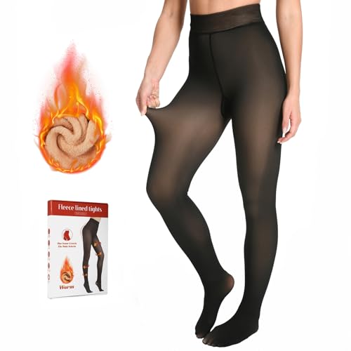 Blu Ninfee Thermo Strumpfhose Damen Winter, Gefütterte Strumpfhosen Thermostrumpfhose, Fleece Warme Dicke Winterstrumpfhose Schwarz, 300g