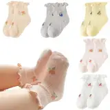 Baby Mädchen Socken, 5 Paar Kinder Söckchen mit Rüschen, Süße Atmungsaktives Socken für Neugeborene Kleinkind Mädchen Kinder (DE/NL/SE/PL, Alter, 0 Monate, 6 Monate, 5 Paar)