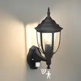 HLFVLITE Außenwandleuchte Außenlampe Vintage mit Bewegungsmelder, E27 Wandlaterne Wandlampe in Retro-Optik, Schwarz, IP44, ohne Leuchtmittel, E27-Fassung, max. 60 Watt