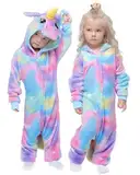 GEEKEO Onesie Pyjama Einhorn Kinder Schlafanzug, Mädchen Cosplay Costume Hoodie Kostüme Einhorn Schlafstrampler Strampelanzug Unisex Weihnachten Halloween Fasching Karneval Kostüm