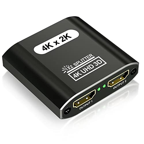 HDMI Splitter 1 in 2 Out Gleichzeitig Aluminium 4K HDMI Verteiler Unterstützt HDCP 4K 3D UHD 1080P für HD TV/Fire Stick/Xbox/PS3/PS4