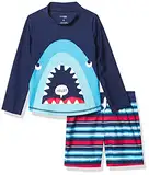 Simple Joys by Carter's Baby Jungen Swimsuit Trunk and Rashguard Rash-Guard-Set, Marineblau Haifisch/Rot Streifen, 4 Jahre