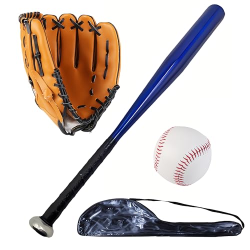 EASY BIG 25 Zoll/63 cm Aluminium Baseball Bat Set mit Handschuh und Baseball für Softball, Schlagtraining, Pickup -Spiele (Blau,Länge 25 Zoll/63 cm)