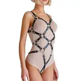 WOPOLIUE Sexy Leder Harness Damen Body Punk Brustgurte Cupless Lingerie BDSM Riemengeschirr Paare Ouvert Einstellbar Körper Bondage Sexy Kleidung Erotik Reizwäsche SM Fesseln Sexspielzeug für Paare