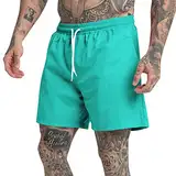 Generisch Shorts Herren Multifunktionale 5-Minuten-Hose für Herren, einfarbig, Strandsport, Fitness-Shorts Männer Short Sport Shorts (Sky Blue, L)