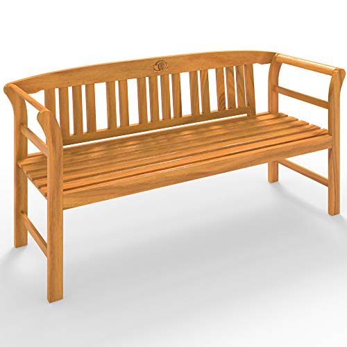 Casaria® Gartenbank Wetterfest Holz FSC®-Zertifiziert 480kg Belastbar 3-Sitzer Armlehne Rückenlehne 158x43cm Garten Balkon Holzbank Eukalyptus Braun
