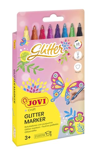 Jovi Filzstifte in Glitzer-Farben, Strichbreite: 3,0 mm, auswaschbar, eindrücksichere Spitze, Set mit 8 Farben