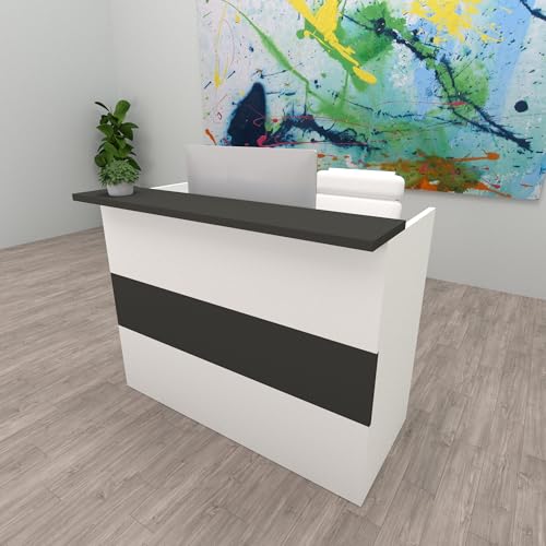 Henor Ebro Empfangstheke Rezeption 120x60/75x110 cm Holz Rezeptionstheke Empfangstisch Supermarkt Store Beauty Salon Friseur Kassentheke Büromöbel optimal für Büro und Empfang Weiß Graphit