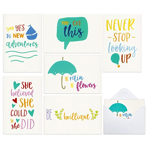 Grußkarten von Best Paper Greetings (Set, 48 Stück) - Mit Inspirierenden Sprüchen auf Englisch, 6 Motive - Motivationskarten für Familie, Freunde, Kollegen, Umschläge inkl. - Mehrfarbig, 10 x 15 cm