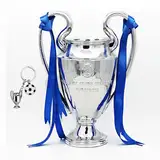 LNGODEHO European Champion Football Trophäe, Harz St. Bernard League Replica Award Cup, Silber mit blauen Bändern für Sport Fan League Team (15 cm)
