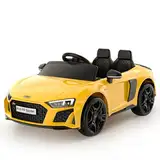 Smart BeBe Kinder Elektroauto Audi R8 mit 12V Batterie Bluetooth Fernsteuerung LED Lichter MP3 Player 3-6 Jahre (Gelb)