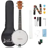 Banjolele, 4-saitig, Mulucky-Konzertgröße, 23 Zoll, Banjo-Ukulele, geschlossene Rückseite aus Massivholz, Anfänger-Set mit Halsstab, Gigbag, Stimmgerät, Saitengurt, Plektren – BU8017