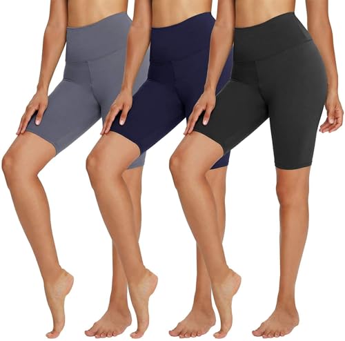 TNNZEET 3er Pack Radlerhose Damen High Waist Shorts Kurze Sporthose Blickdicht Sommer Leggings Unter Kleider für Sport Yoga,Dunkelgrau/Marineblau/Schwarz,XXL