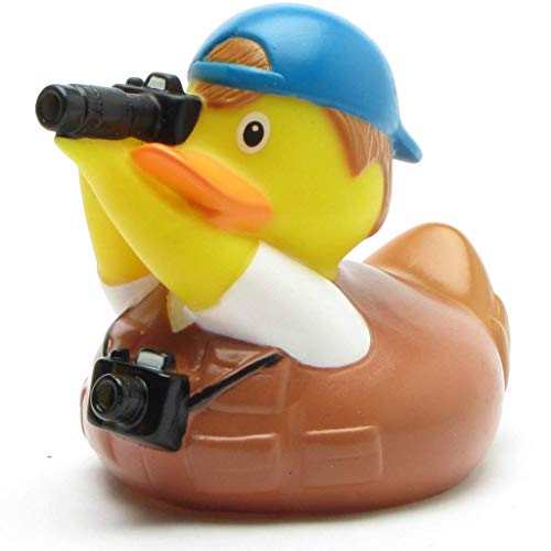 Badeente Fotograf I Fotografen Quietscheente I L: 10 cm I inkl. Gummienten-Schlüsselanhänger im Set I Spielzeug für Kinder I Geschenk für Fotografen