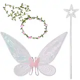 Feen Flügel,Fee Engel Prinzessin Set,Feenflügel Erwachsene,Feenflügel Kinder,Mädchen Feenflügel,Glitzernde Engelsflügel,Fairy Wings,für Karneval,Fasching,Mottoparty,Halloween