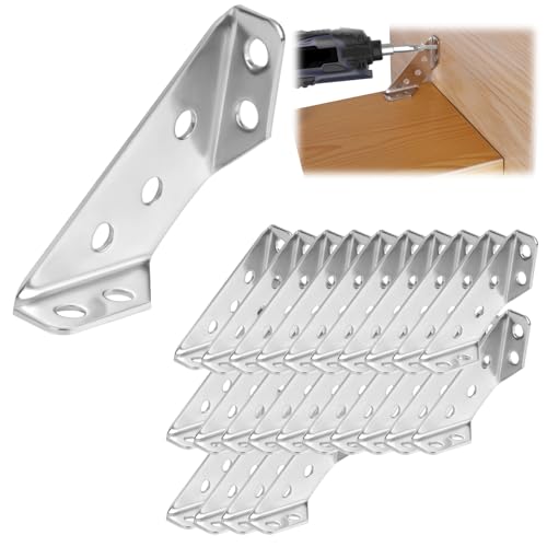 Flintronic Dreiecksstütze aus Edelstahl, 24 Stück Möbel Eckverbinder, Dreieckige Eckwinkel, Winkel Klammern Ecke Klammer Möbelverbinder für Holzmöbel Schrank Tisch Chair Holzregal