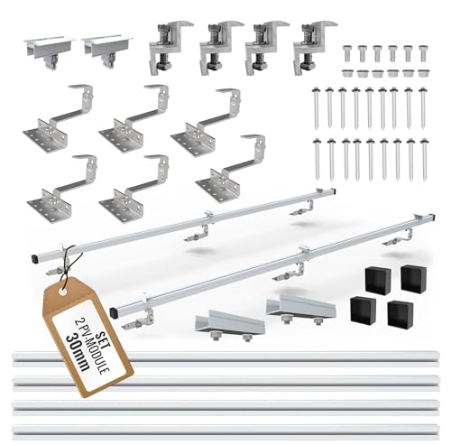 SET 2x PV-Module, PV, Photovoltaik, Aufständerung, Dachhalterung, Befestigung, Halter, Halterung, Solar, Solarmodul, Solarpanel, PV Halter, Ziegeldach, 30mm, 0%