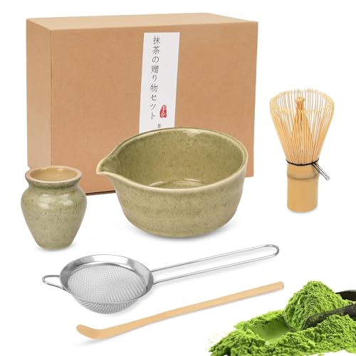 Matcha Set - Matcha Tea Set 5 Piece Matcha Besen Set - Matcha Set für Einsteiger - Stylisches Matchas Set Matcha-Besen,Matcha Filtersieb,Matcha-Schale, Chasen und Matcha Löffel