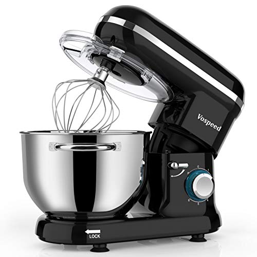 Küchenmaschine Knetmaschine zum Backen, Vospeed 1500W 10 Geschwindigkeit Elektrischer Küchenmixer mit 6QT Schüssel, Rührbesen, Haken, Schneebesen, Eiertrenner (Schwarz)