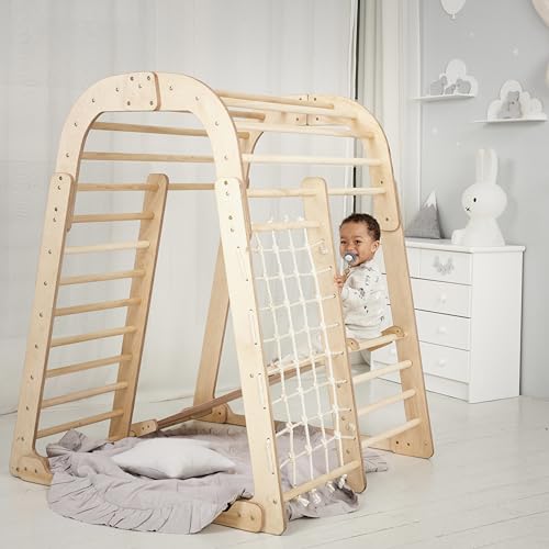 Indoor-Spielplatz Jungle Gym Spielset für Kinder 6in1 – Rutsche, Kletterwand, Seilwandkletterer, Klettergerüst, Schaukel – Kletterset aus Holz im Montessori-Stil, Indoor-Spielplatz-Kletterspielzeug