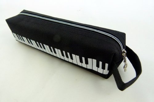 FunMusicOnline Musik-Themen Schwarz Keyboard Design Rohrform Reißverschluss Federtasche mit Handgriff