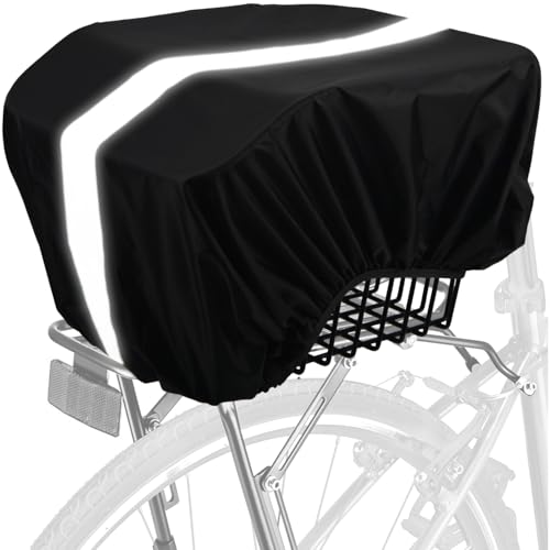 VAOLOAV 35L Regenhülle für Regenüberzug Rahrradkorb Fahrradtasche Gepäckträger Wasserabweisende Fahrradkorb Abdeckung mit Reflexstreifen Schwarz