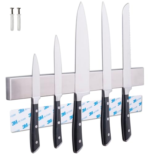 PRADUMAN® Messer MAGNETLEISTE Edelstahl 40cm SELBSTKLEBEND - EXTRA STARK - Messerhalter MAGNETISCH zum Kleben oder Bohren I perfekt zur praktischen Aufbewahrung von Küchenutensilien