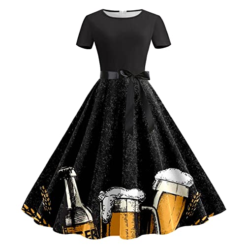 Dirndl Damen Midi Trachtenkleid 3tlg mit Schürze und Bluse Trachtenmode Kleid für Oktoberfest Vintage, Besondere Anlässe dirndelkleider Damen Damen Body schwarz