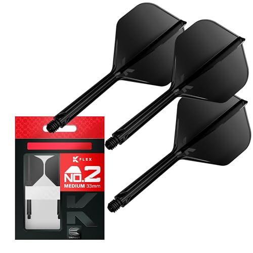 Target Darts K Flex Integrated Dart Flight and Shaft Rows, No.2 Schwarz (Medium) | Pack of 3 - No 2, Precision Moulded 2-In-1 Dart Flights and Dart Stem | Professional Dart Accessories