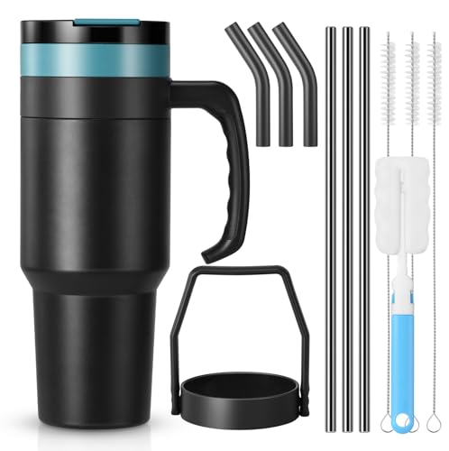 Homealexa 1182ml Thermobecher Kaffeebecher to Go Trinkbecher mit Deckel und Strohhalm Wasserflasche Edelstahl Vakuum Isolierbecher Reisebecher Ideal für Heiß- und Kaltgetränke, Kaffee,Tee,Autobecher