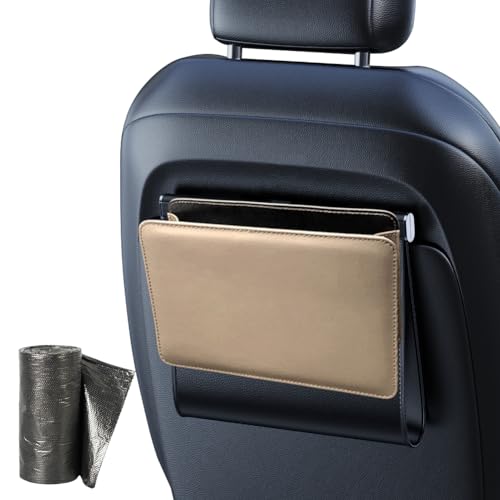 Auto Mülleimer mit Müllbeutel, Mini Mülleimer Auto, Faltbarer Automülleimer, Nappa Leder Automüllbehälter, Hängend Mülleimer für Auto, Auto Kofferraum Organizer für Auto, SUV, LKW, Minivan (Hellbraun)