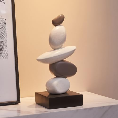 Sandstein Skulptur Deko für Wohnzimmer, Moderne Harz Stein Skulpturen für Couchtisch Dekorationen, Weiß und Grau Statue für Regal Bücherregal Deko, Geschenke für viel Glück, Gesundheit, Stärke