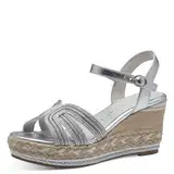 MARCO TOZZI Damen Sandalen mit Keilabsatz mit Verstellbarem Riemen Vegan, Silber (Silver Comb), 39 EU