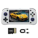 Handheld Spielkonsole, 4,3 Zoll Retro Handheld Spielekonsolen Open Source Linux System IPS Bildschirm Eingebaute 30000+ Klassische Spiele Retro Videospielkonsole, 128G TF Karte (Weiß)