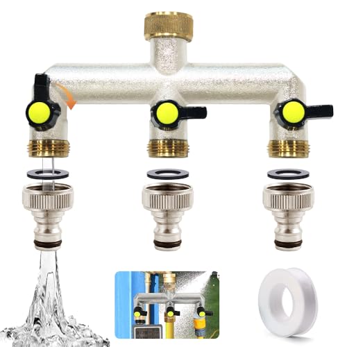 TUIBEIDAMAI 3 Wege Verteiler Wasser 3/4 Zoll, Wasseranschluss Verteiler, Wasserhahn Verteiler mit Kugelhahn, Wasserhahn Wasserverteiler, Gartenschlauch Verteiler, Wasseranschluss Adapter Garten