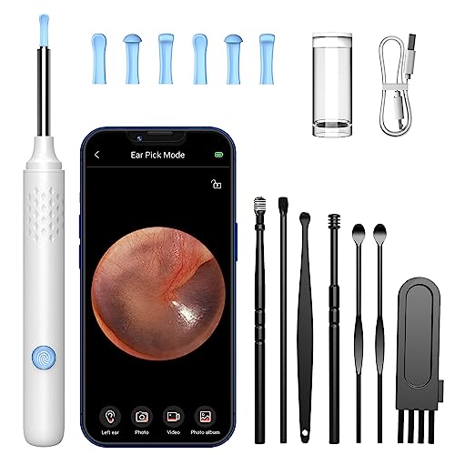 Ohrenschmalz Entferner Otoskop, LMECHN WiFi Ohrenreiniger mit 6 LEDs, 1920P Ohrreiniger für Erwachsene mit 3,5mm Linse, IP67 Wasserdicht Ohrreiniger für iPhone, iPad und Android-Smartphones(Weiß)