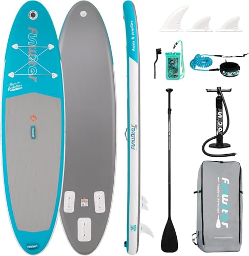 FunWater Sup Board Aufblasbare Stand Up Paddling Board Paddleboard mit Pumpe, Leine, Paddel, Rucksack für Erwachsene, Jugendliche und Kinder (Grün-Silber)